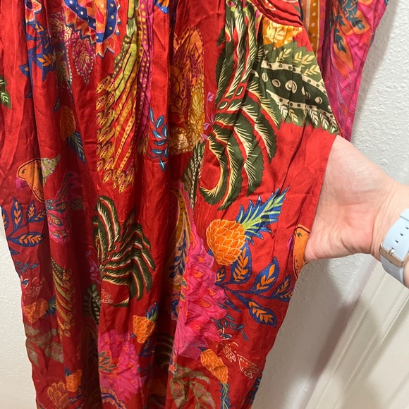 Farm Rio Floral Red Midi Dress sz M FLAWED - Picture 6 of 14